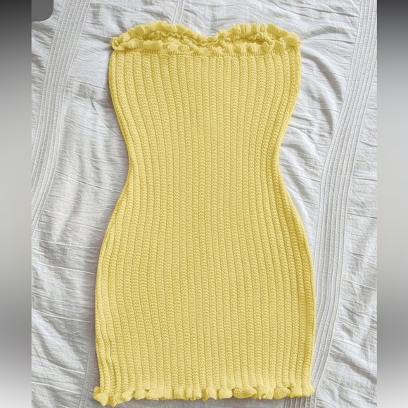 Yellow Ribbed Bustier Bodycon Dress/Swimsuit Coverup - Picture 5 of 6